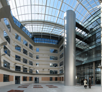 Atrium in commercial building utilizing aluminum extrusions