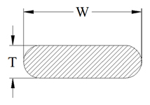 Rectangular aluminum bar (full round ends) cross-section with dimension key
