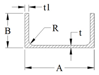 Cross section of aluminum Association standard aluminum channel with dimensional key