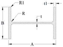 Cross section of Aluminum Association standard aluminum i beam with dimensional key