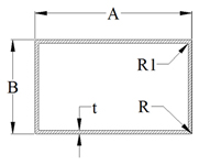 Aluminum rectangular tube cross-section with dimension key