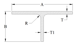 Aluminum tee profile cross-section with dimension key