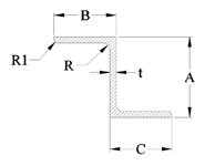 Amercian Standard aluminum zee profile cross-section with dimension key